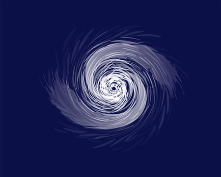 Hurricane funnel. Cyclonic weather whirlpool of climatic vortices with catastrophic destruction and natural vector anomaliesのイラスト素材