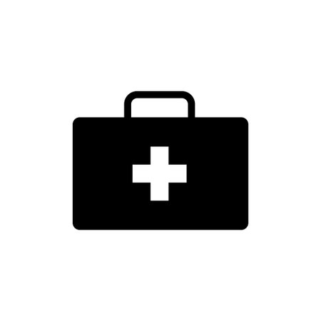 First aid kit, ambulance emergency box, medical help suitcase. Healthcare, emergency concept. 3d vector icon. Cartoon minimal style.のイラスト素材