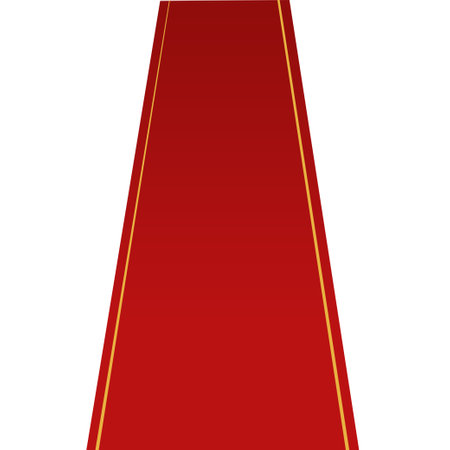 Red carpet and golden barriers realistic 3d vector illustration. VIP event, luxury celebration. Celebrity party entrance.のイラスト素材