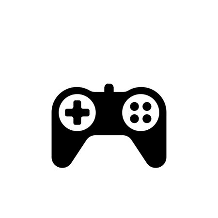 Digital modern joystick icon. Black wireless console controller with control buttons and screen for...