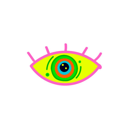 Psychedelic eye. Colorful hypnotic vision with abstract decoration for narcotic spiritual perception vintage vector hippieのイラスト素材