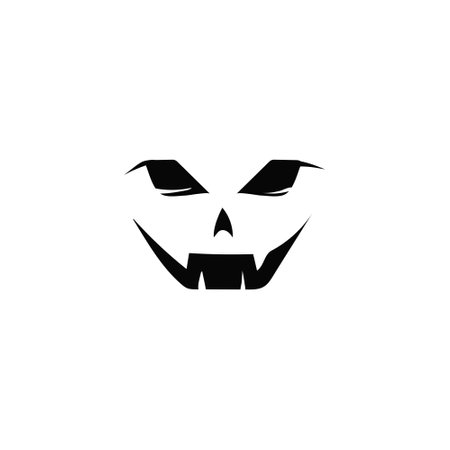Smile of evil halloween pumpkin. Creepy lantern face for celebration as devilish decoration and emotional expression of vector evilのイラスト素材