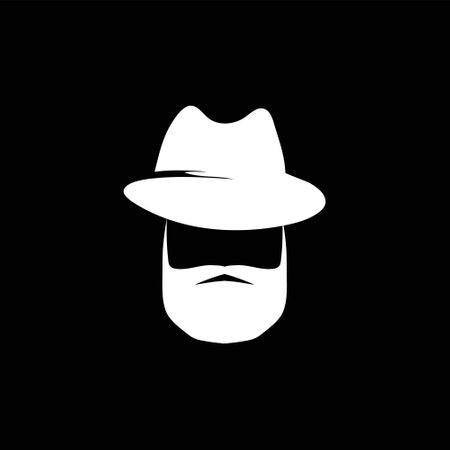 Male white profile with hat and beard template. Retro men character 20s with vintage style for masquerade and designer vector avatarのイラスト素材