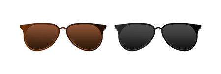 Brown and black sunglasses. Fashion accessory to protect your eyes from sun with stylish lenses and plastic vector frames.のイラスト素材