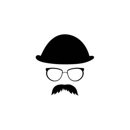 Retro mask in glasses hat with mustache template. Fashion gentleman character with vintage style for masquerade and designer vector avatarのイラスト素材