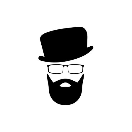 Retro hipster in glasses hat with beard template. Elegant gentleman character with vintage style for masquerade and designer vector avatarのイラスト素材
