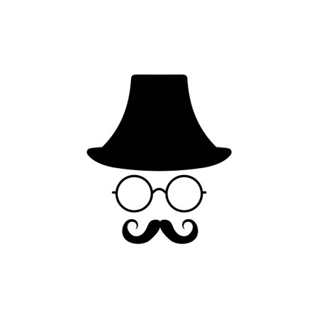 Retro head in glasses hat with mustache template. Fashion gentleman character with vintage style for masquerade and designer vector avatarのイラスト素材