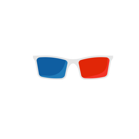 Special glasses for viewing 3d video. Protective cinema accessory with red and blue lenses for comfortable trip to cinema with convenient vector pastimeのイラスト素材