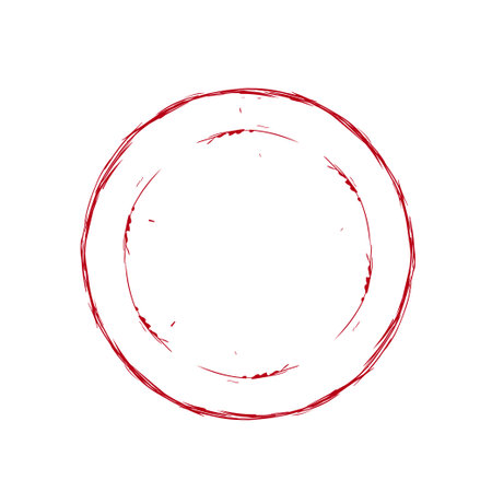 Double red circle hand drawn. Round line drawing sketch with stroke for simple design and vector templateのイラスト素材