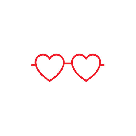 Red heart glasses with rims. Fun accessory for parties and pranks with stylish lenses and plastic vector framesのイラスト素材