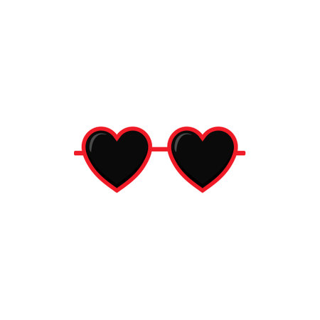 Black heart glasses with red rims. Fun accessory for parties and pranks with stylish lenses and plastic vector framesのイラスト素材