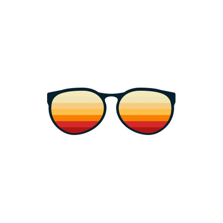 Vintage sunglasses with yellow and orange stripes. Elegance accessory to protect eyes from sun with stylish lenses and plastic vector frames.のイラスト素材