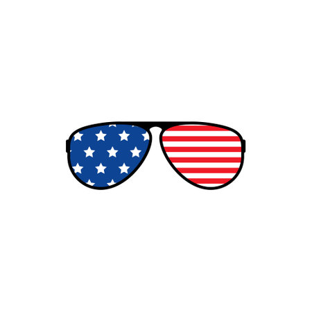 American flag aviator sunglasses. Fashionable accessory to protect eyes from sun with stylish lenses and plastic vector frames.のイラスト素材