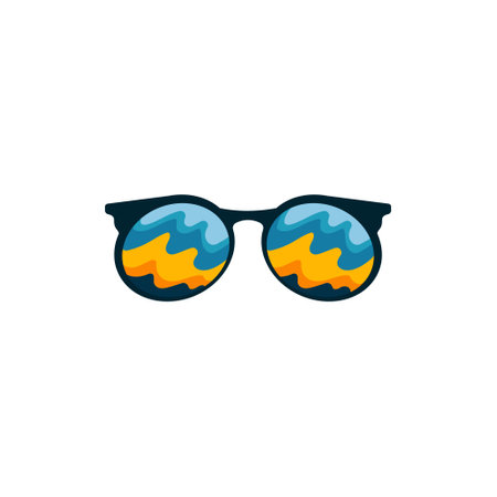 Fashionable sunglasses with yellow and blue stains. Elegance accessory to protect eyes from sun with stylish lenses and plastic vector frames.のイラスト素材