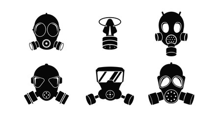 Gas masks and respirators icon. Defence with biological filters for protection against radiation and chemical weapons with vector breathing enhancementのイラスト素材