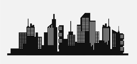 Black cityscape background. City buildings Monochrome urban landscapeのイラスト素材