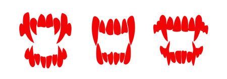 Vampire red teeth silhouette vector. Dracula fangs mouse costume. Monster tooth bite scary maskのイラスト素材
