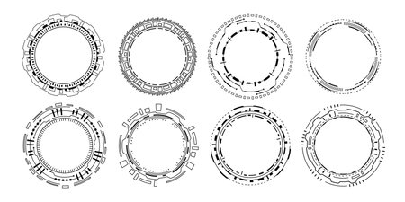 Tech ai circle frame background. Technology hud digital game interface. Virtual reality interfaceのイラスト素材