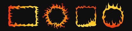 Fire ring vector frame. Flame circle and square border. Burning photo frame.のイラスト素材