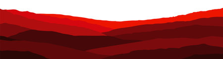 Red mountainous stripes landscape background. Natural abstract stone hills silhouettes with mountain ranges and vector rocksのイラスト素材