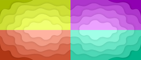 Abstract wavy purple background. Futuristic orange splashes with minimalistic yellow hills dynamic curves topographic textures with vibrant vector designのイラスト素材