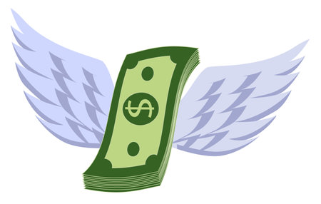 Pack of dollars with wings. Rise of financial success investments and bank deposits with successful economic vector projectのイラスト素材