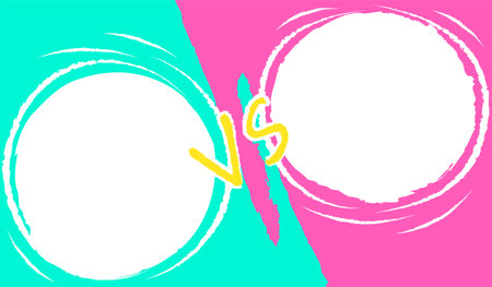 Versus blue pink challenge to competition template. Confrontation between two strong bloggers in colored design VS colorful symbol duel sports fighting to win final vector round.のイラスト素材