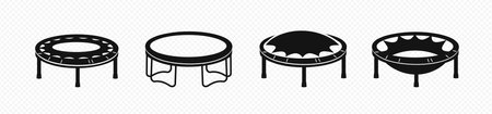 Trampoline is level and flexing sketch. Black round instrument for gymnastics and fun jumping with active sports vector leisureのイラスト素材