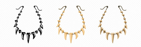 Teeth stone age necklace. Animal tooth bone necklace vectorのイラスト素材