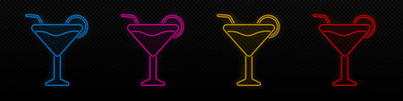 Cocktail bar neon vector icon. Cocktail glowing laser lamp symbolのイラスト素材