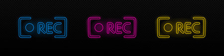 Live video rec neon vector icon. Record movie glowing laser lamp symbol