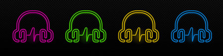 Dj headphones neon vector icon. Audio sound glowing laser lamp symbolのイラスト素材
