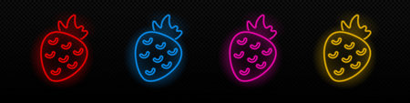strawberry neon vector icon. Straw berry red glowing laser lamp symbolのイラスト素材