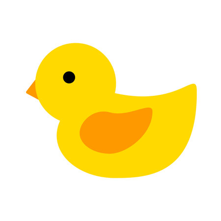 Yellow toy duckling. Cute yellow bird with beak for babys bath play and childish fun vector designのイラスト素材