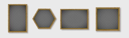 Old geometric wooden photo frame and painting template. Blank shabby jagged border for decorative interior and vintage museum vector galleryのイラスト素材