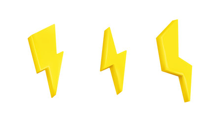Thunderbolt lightning icon set. Symbol of electricity and danger with energy shock and fast powerful vector actionのイラスト素材