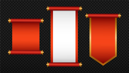 red realistic chinese scrolls illustration vector templateのイラスト素材