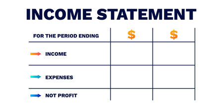 Income statement. Accounting with financial income and business profit under management of creative banking and vector investmentsのイラスト素材