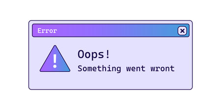 Oops retro error message in purple color with gradient. System crash notification window.のイラスト素材