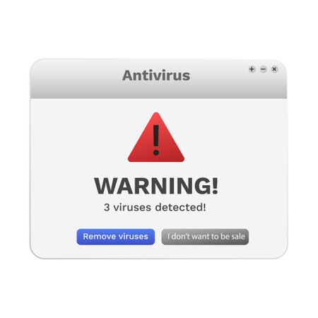 Warning on computer screen. Popup message about malware. Digital security notification.のイラスト素材