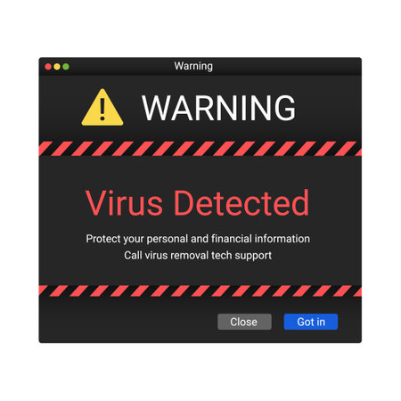 Antivirus detected viruses. Modern warning notification on screen. Virus window message.のイラスト素材