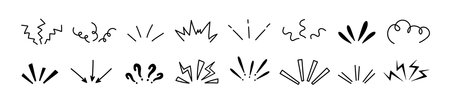 Set of hand draw emotional elements. Effects for comics or manga. Black minimalistic sparkle.のイラスト素材