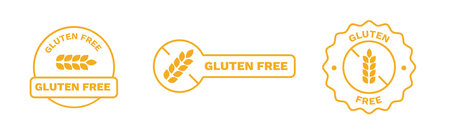 Yellow gluten free sticker. Safe planet logo for eco friendly products. Green product for environmental. Healthy food symbol.のイラスト素材