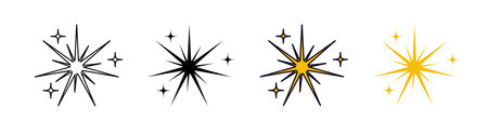 Black and yellow twinkle set. Signs of shining and bright start. Space minimalistic icons.のイラスト素材