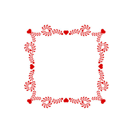 Abstract red heart frame with lovely symbols and elegant borders, ideal for cheerful, love-filled cards or charming Valentine templates.のイラスト素材