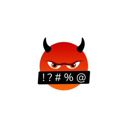 An expressive emoji with a mad red face, flames bursting from the head, and a censored mouth,...