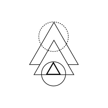 Black triangle featuring geometric shapes, sacred lines, and a minimalistic frame, ideal for ritual and spiritual decor in paranormal themes.のイラスト素材