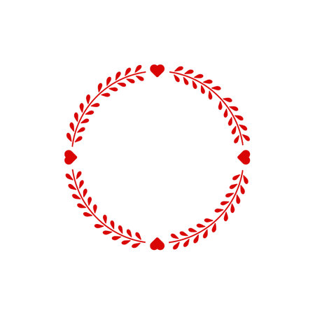 Lovely, round red heart frame with a romantic and vintage feel, featuring elegant decorations for Valentineâs cards and romantic decor.のイラスト素材