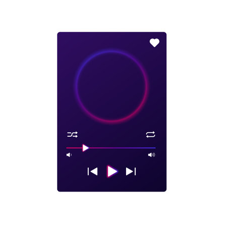 Dark themed music player with modern buttons for rewind, forward, and playlist display, ideal for a seamless user experience on mobile devices.のイラスト素材