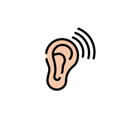 Simple ear icon with curved lines representing sound waves to symbolize listening and hearing.の写真素材